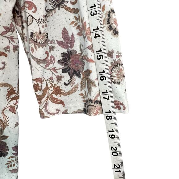J Jill Pure Printed Soft V Neck Top Large Tall White Tan Floral Casual Boho Chic - Picture 11 of 14